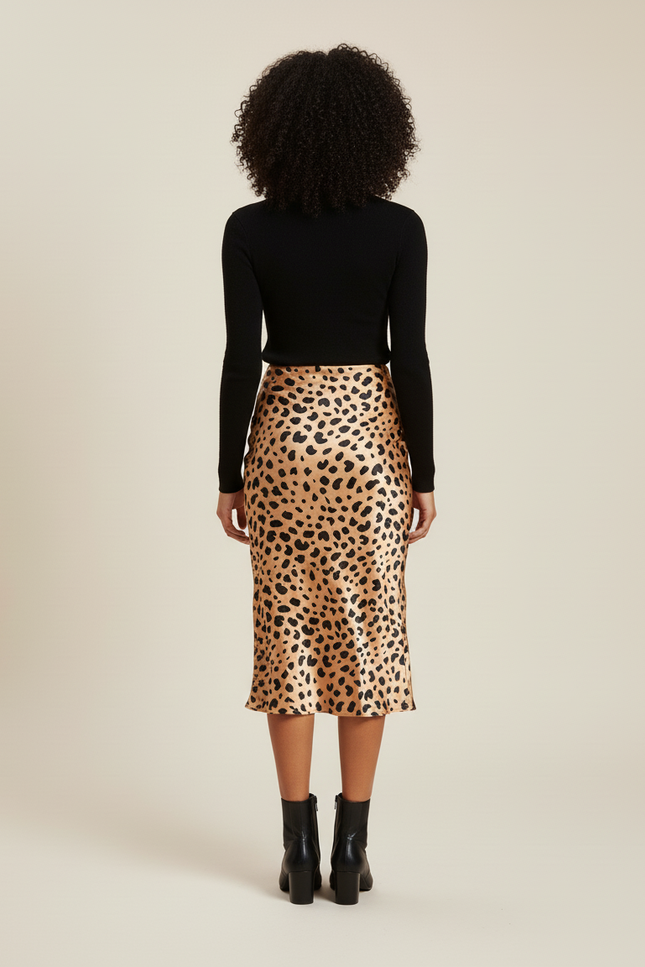 Jupe Léopard Soie Midi Élégante