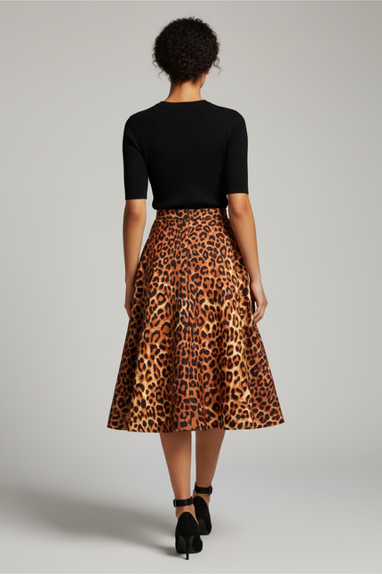 Jupe Léopard Évasée Midi Chic