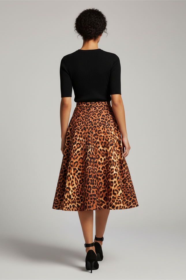 Jupe Léopard Évasée Midi Chic
