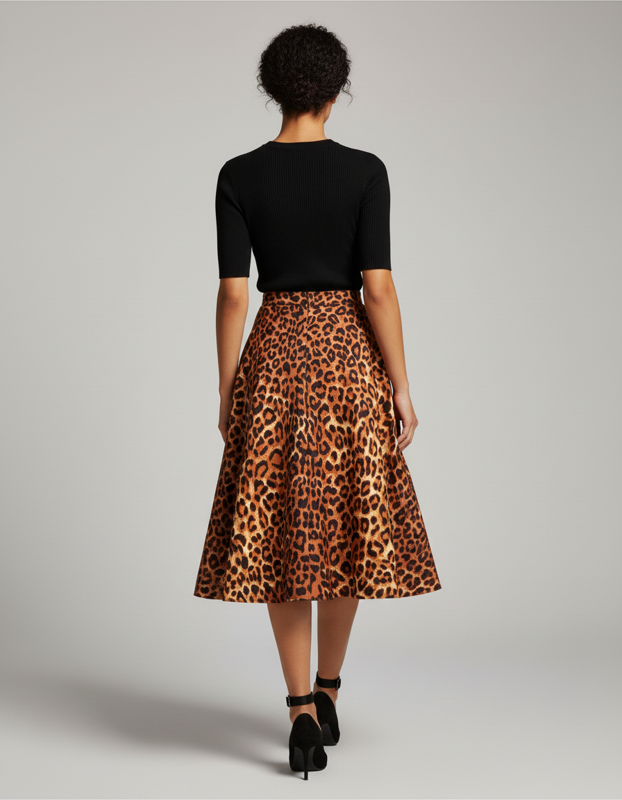 Jupe Léopard Évasée Midi Chic