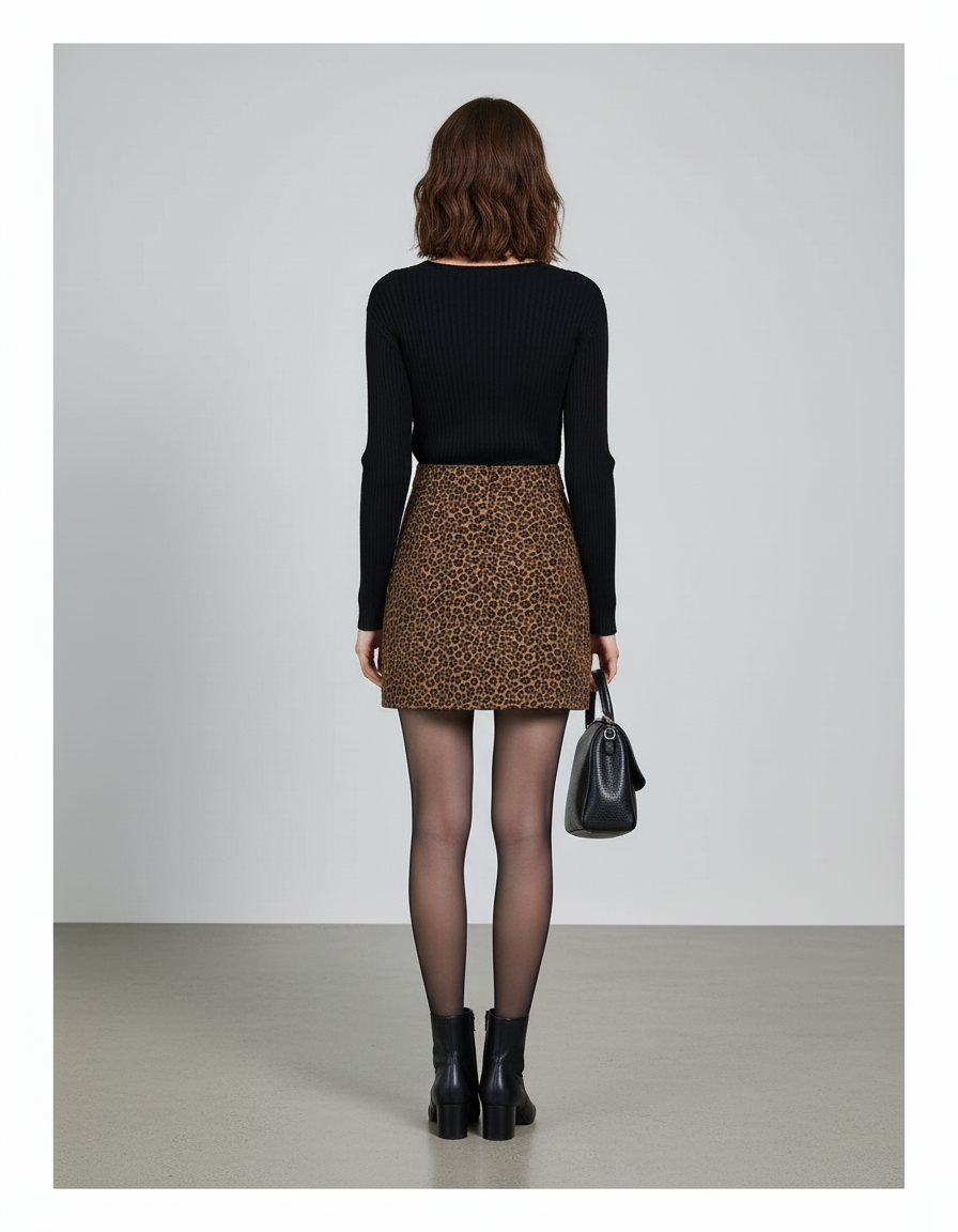 Jupe Léopard Taille Haute Ajustée Chic