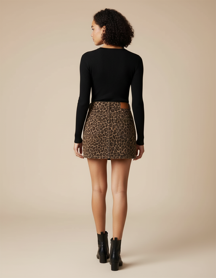 Jupe Léopard Mini Denim Chic