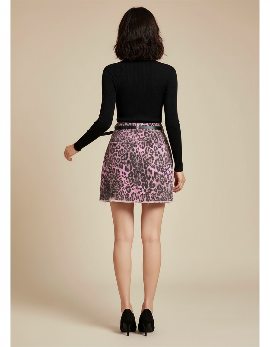 Jupe Léopard Rose Déchirée Décontractée
