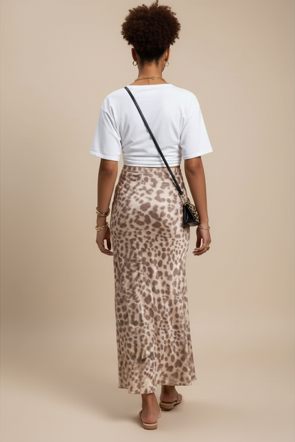 Jupe Léopard Fluide Midi Élégante Raffinée