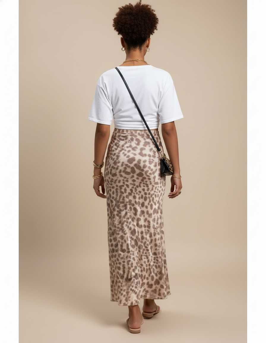 Jupe Léopard Fluide Midi Élégante Raffinée
