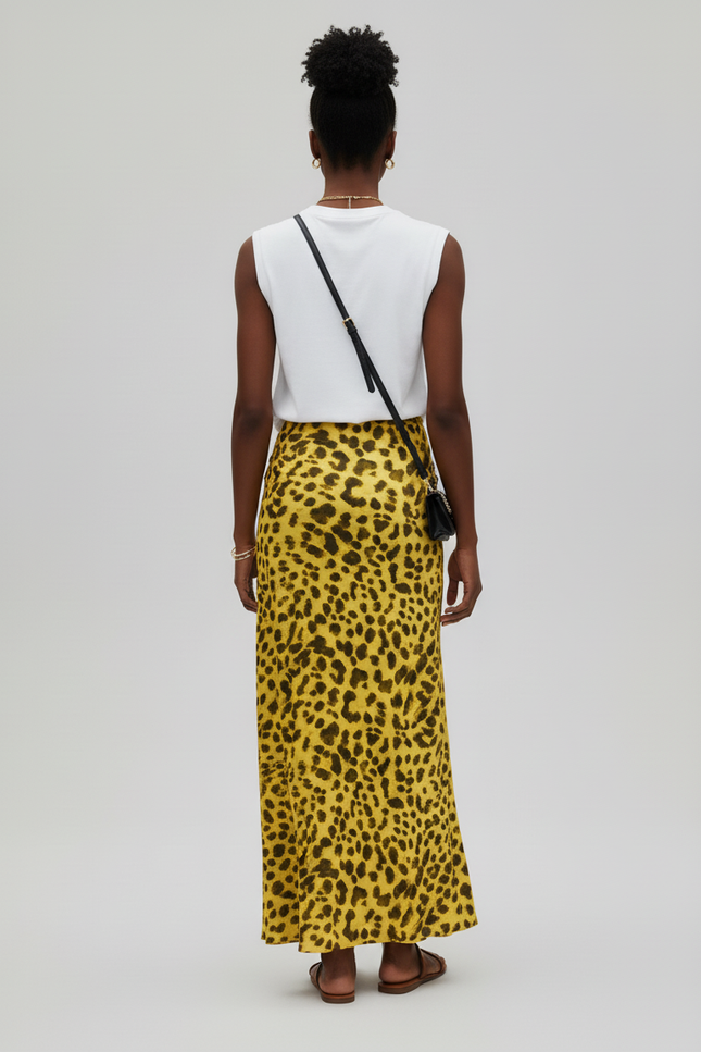 Jupe Léopard Jaune Fluide Élégante