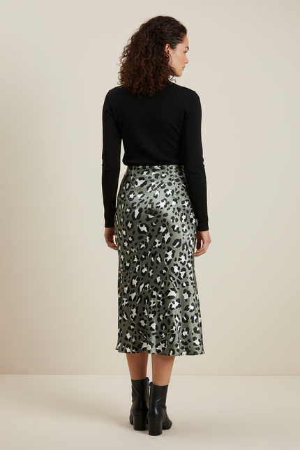 Jupe Léopard Vert Kaki Fluide Élégante