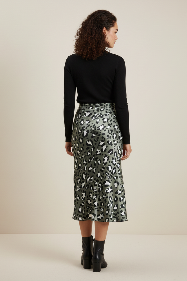 Jupe Léopard Vert Kaki Fluide Élégante