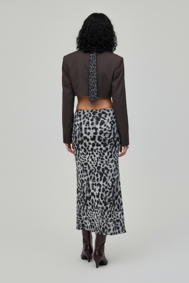 Jupe Léopard Midi Grise Élégante