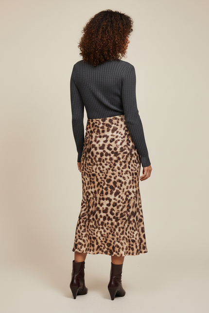 Jupe Léopard Midi Fluide Élégante Féminine