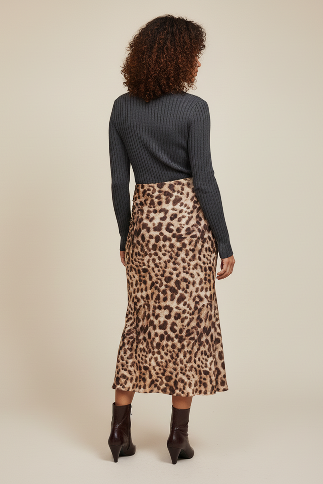 Jupe Léopard Midi Fluide Élégante Féminine
