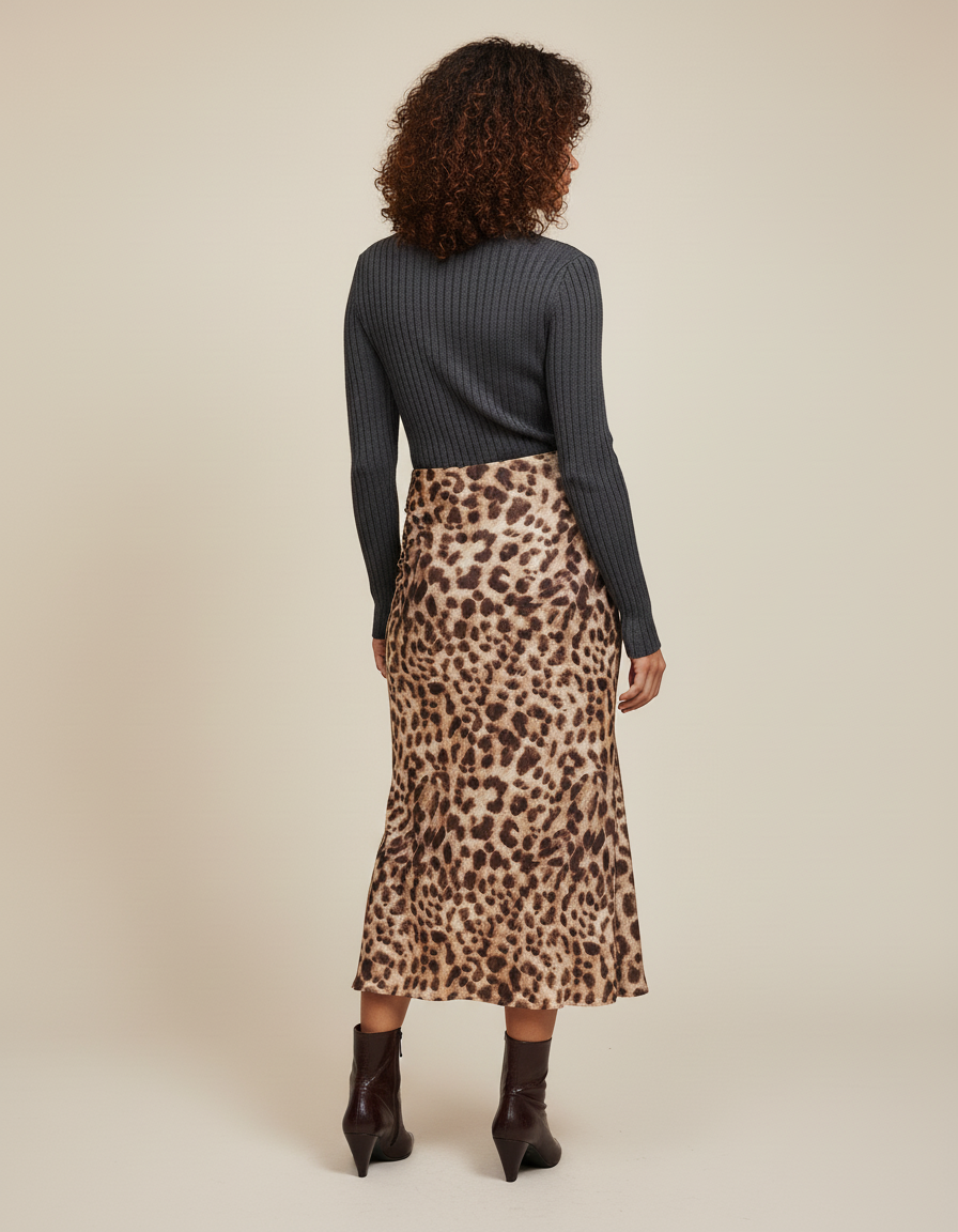Jupe Léopard Midi Fluide Élégante Féminine