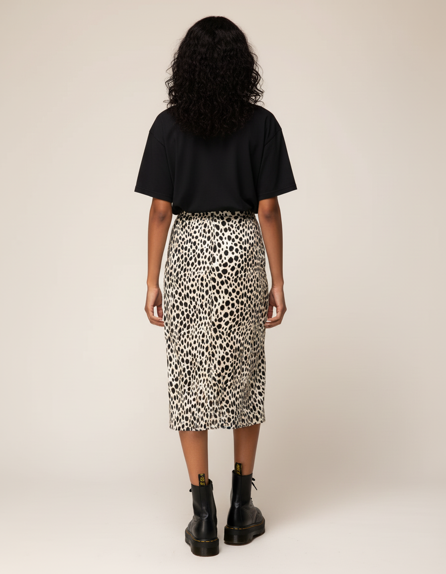Jupe Léopard Fendue Midi Élégante