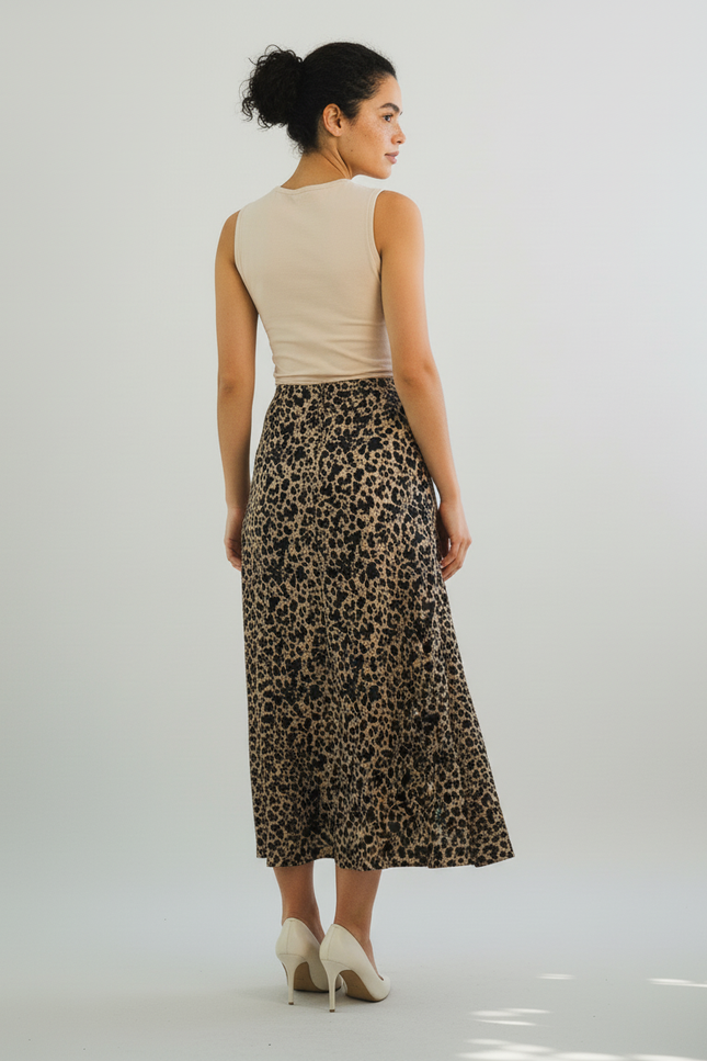 Jupe Léopard Fente Haute Fluide Élégante