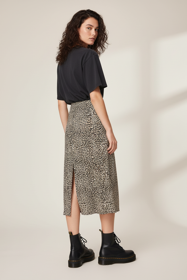 Jupe Léopard Midi Fendue Chic