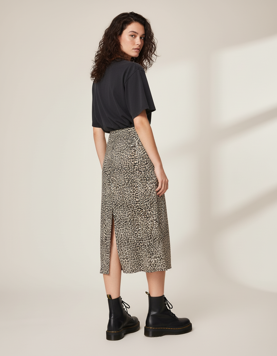 Jupe Léopard Midi Fendue Chic