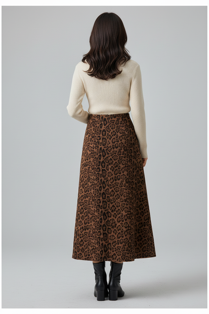 Jupe Léopard Droite Midi Élégante