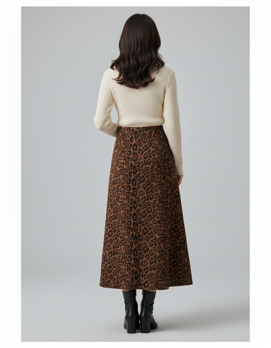 Jupe Léopard Droite Midi Élégante