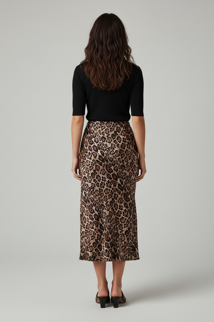 Jupe Léopard Midi Fluide Élégante Raffinée