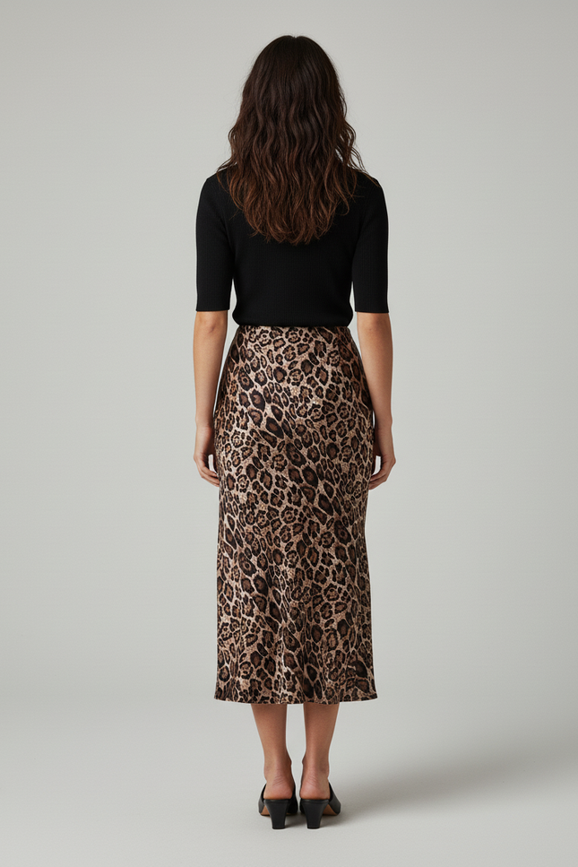 Jupe Léopard Midi Fluide Élégante Raffinée