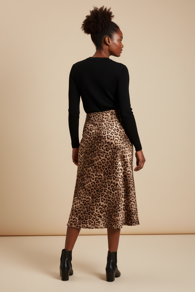 Jupe Léopard Fluide Midi Élégante Sophistiquée