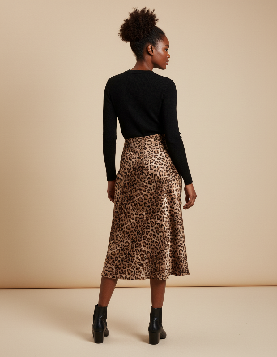 Jupe Léopard Fluide Midi Élégante Sophistiquée