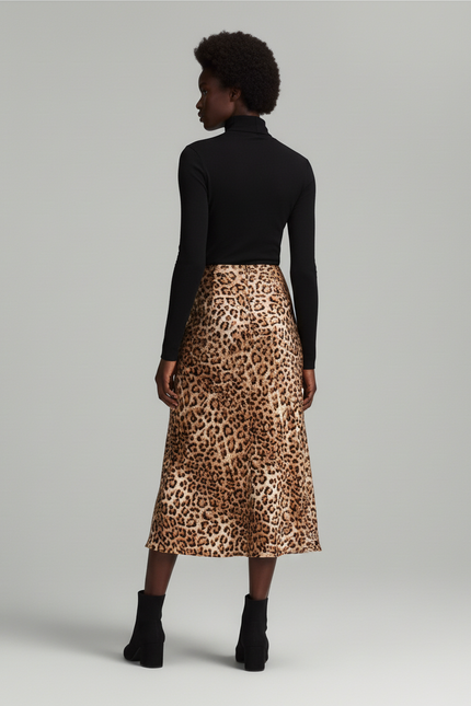 Jupe Léopard Fluide Midi Élégante Intemporelle