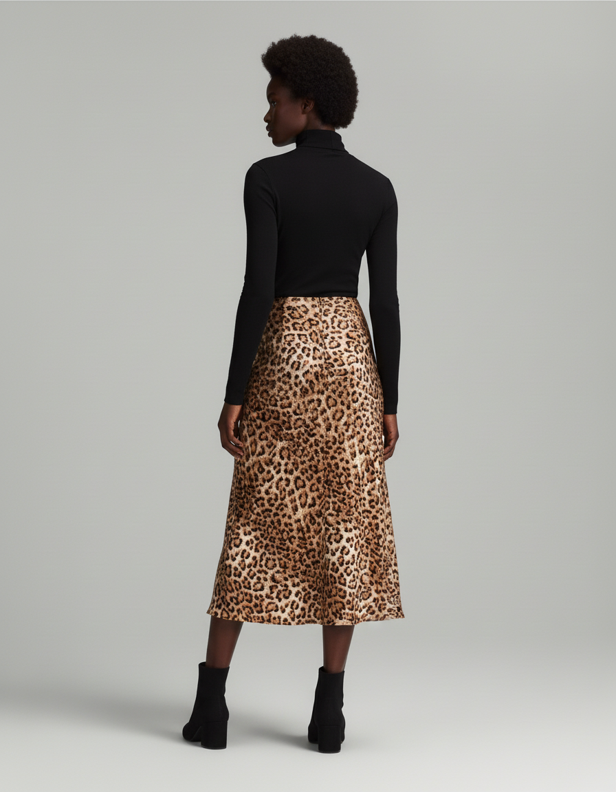 Jupe Léopard Fluide Midi Élégante Intemporelle
