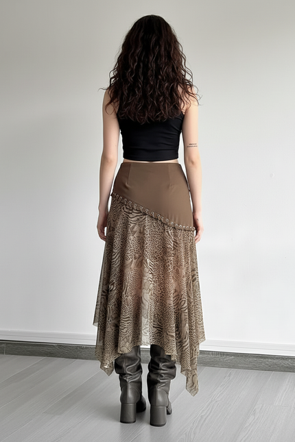 Jupe Léopard Asymétrique Maille Vintage