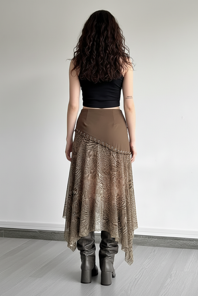 Jupe Léopard Asymétrique Maille Vintage