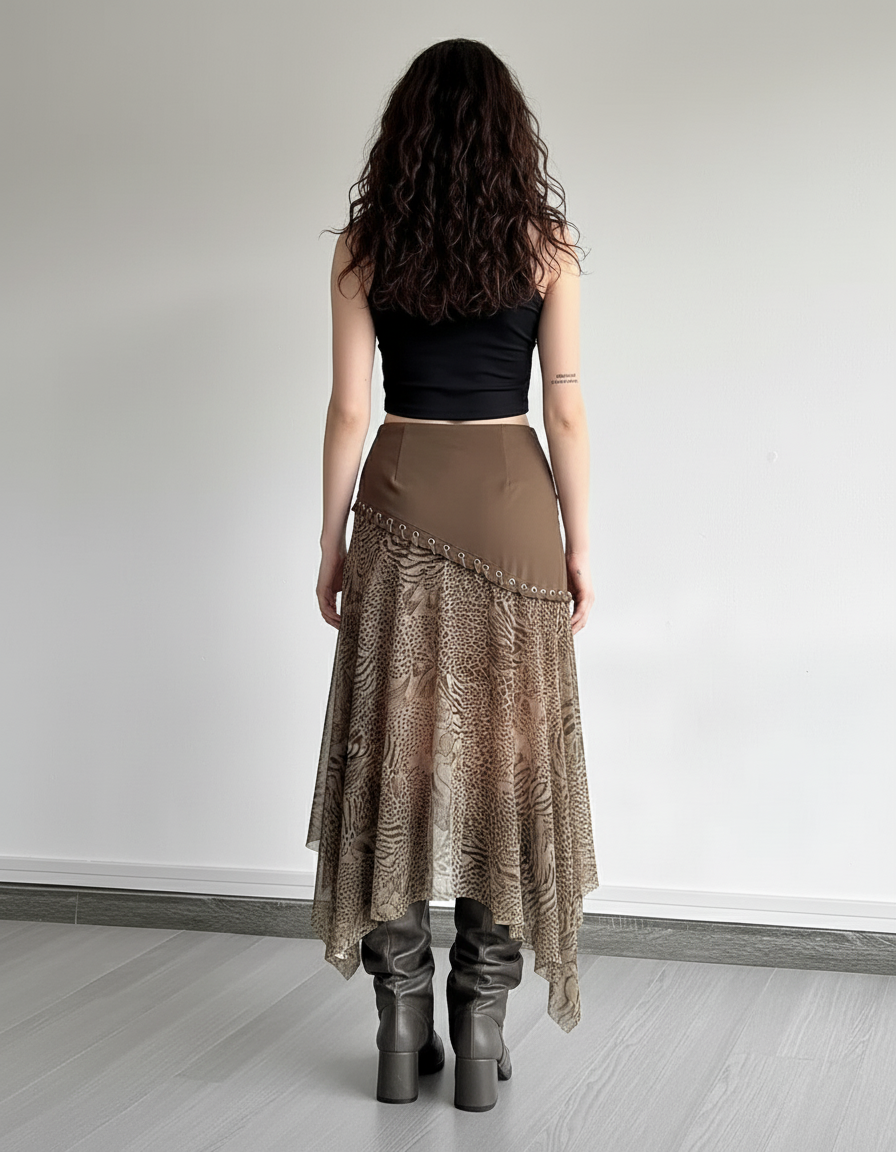 Jupe Léopard Asymétrique Maille Vintage