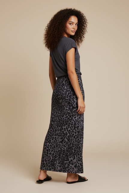 Jupe Léopard Grise Midi Élégante
