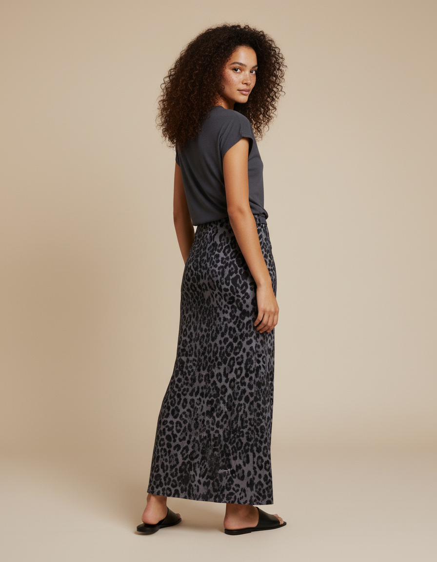 Jupe Léopard Grise Midi Élégante