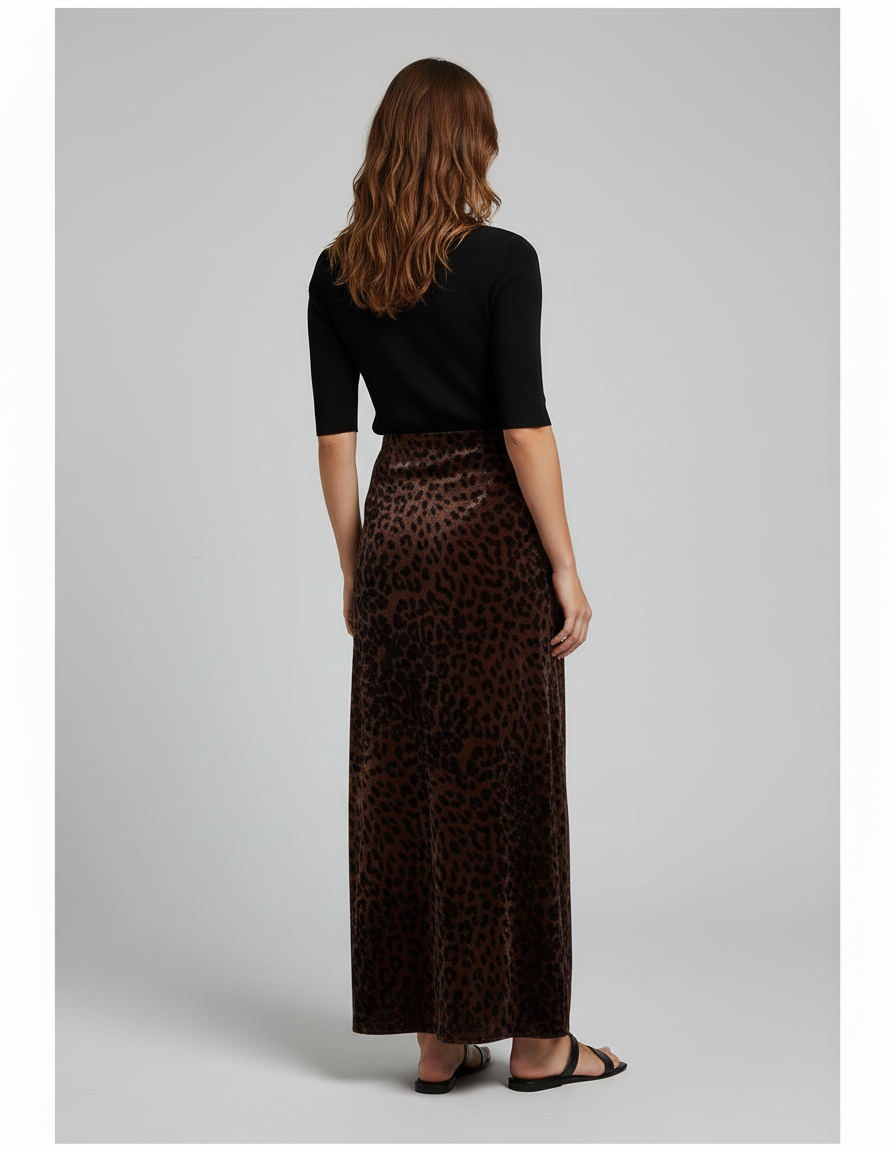 Jupe Léopard Velours Longue Élégante