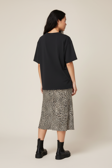 Jupe Léopard Fendue Midi Fluide