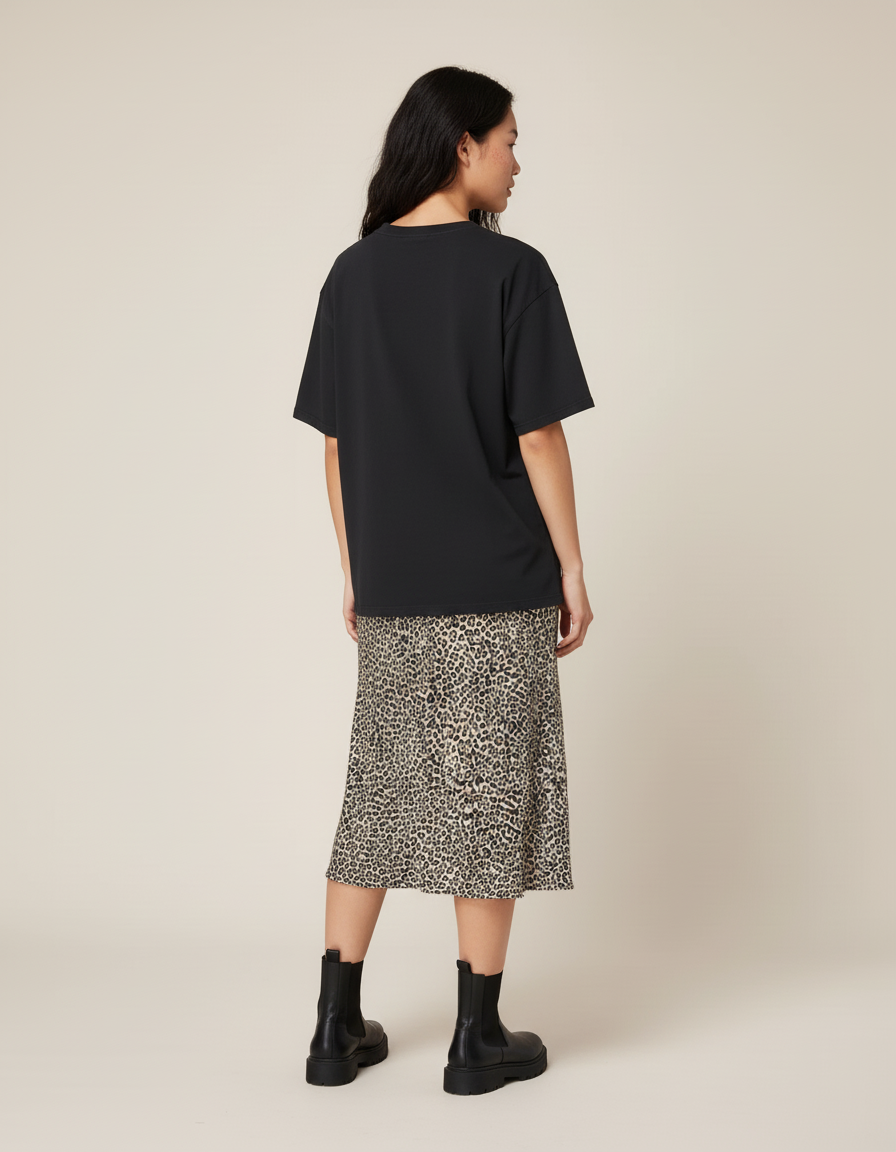 Jupe Léopard Fendue Midi Fluide