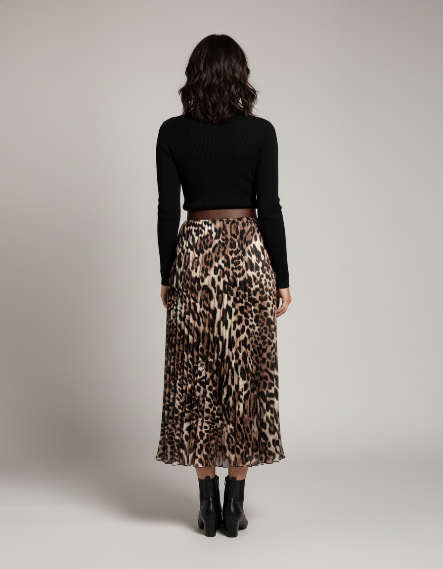 Jupe Plissée Longue Leopard