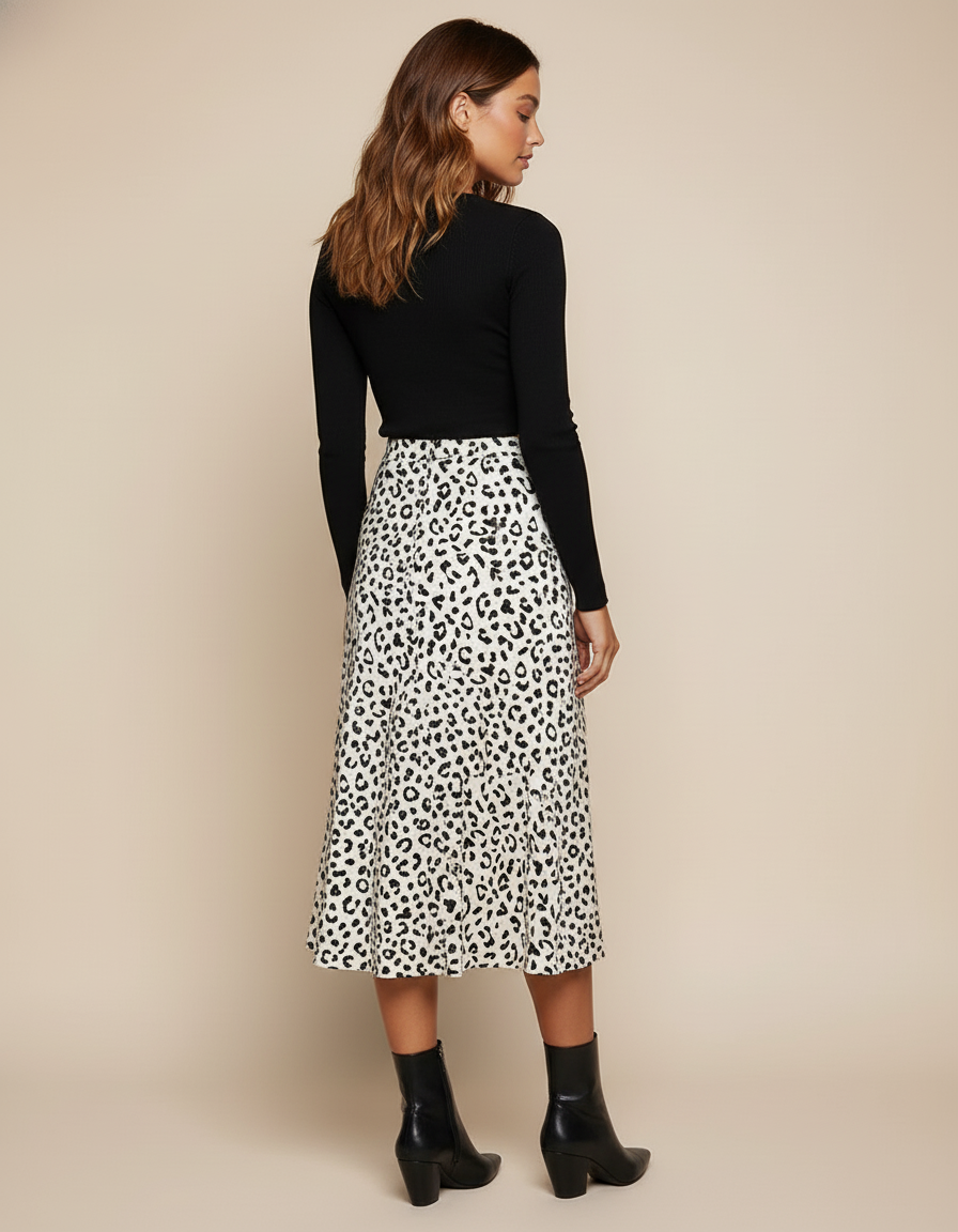 Jupe Longue Leopard Noir Et Blanc