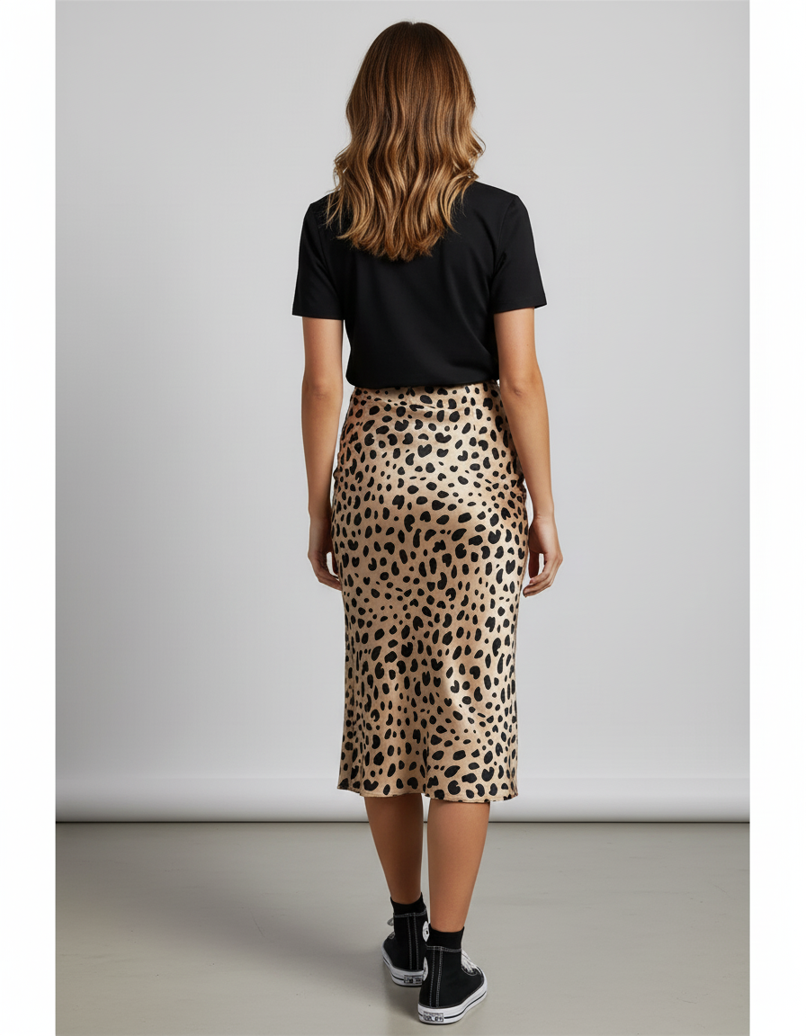 Jupe Léopard Satinée Fluide Élégante
