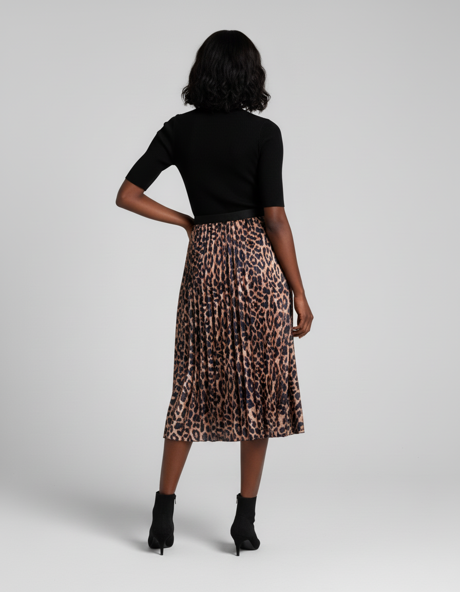 Jupe Midi Leopard Satin