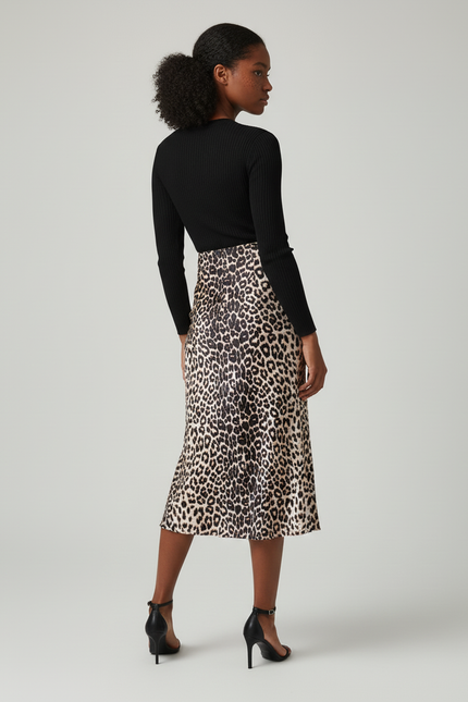 Jupe Léopard Satin Fluide Élégante Raffinée