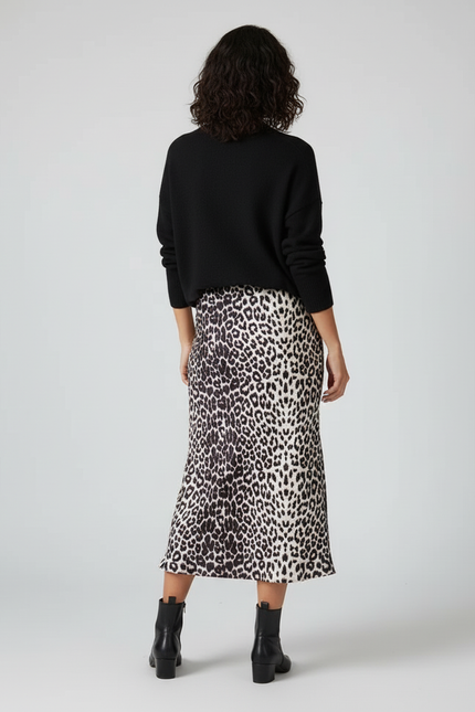 Jupe Léopard Satin Fluide Élégante Chic