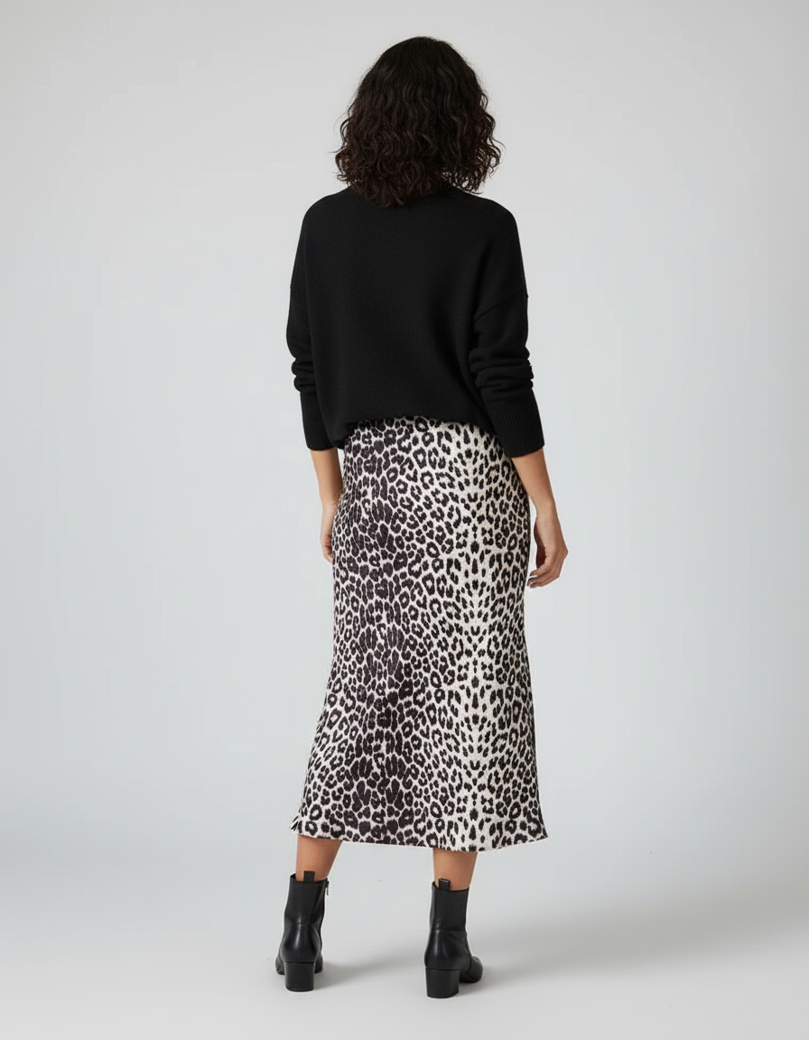 Jupe Léopard Satin Fluide Élégante Chic