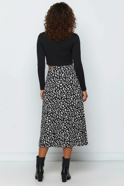 Jupe Léopard Noire Fluide Élégante