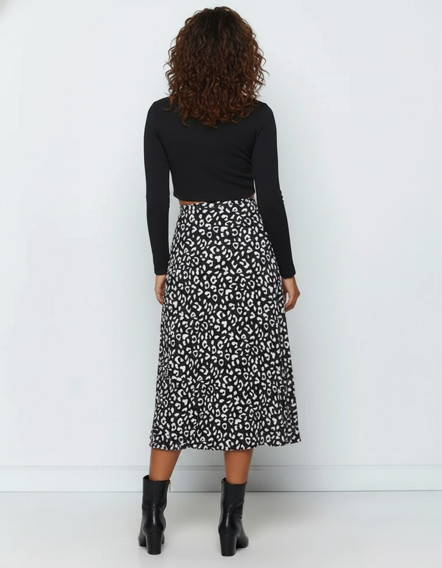 Jupe Léopard Noire Fluide Élégante