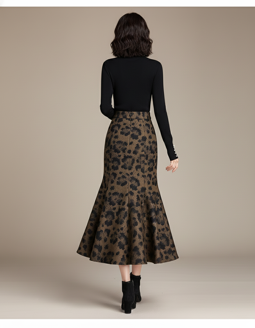 Jupe Léopard Coupe Sirène Élégante
