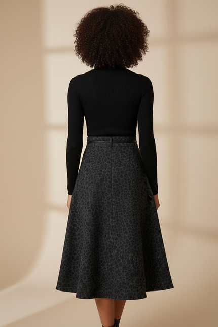 Jupe Léopard Évasée Vintage Élégante