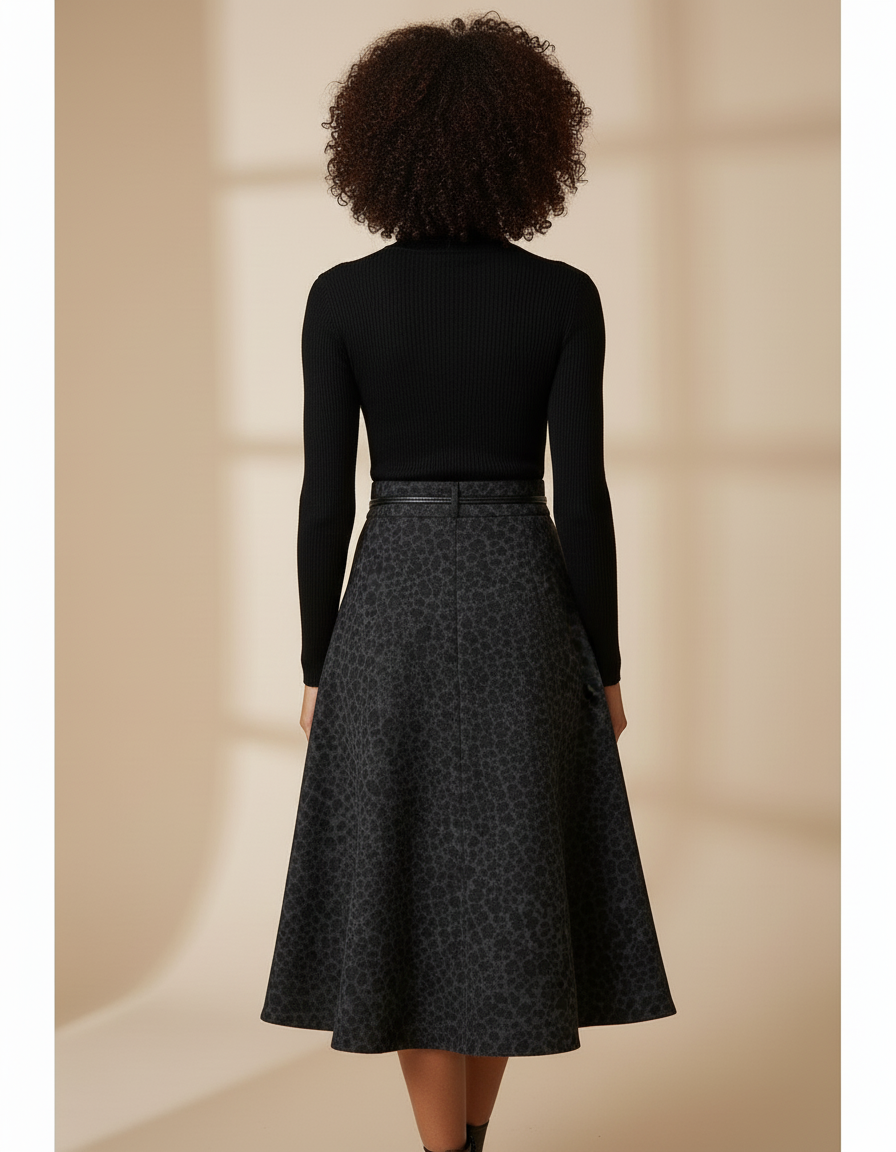 Jupe Léopard Évasée Vintage Élégante