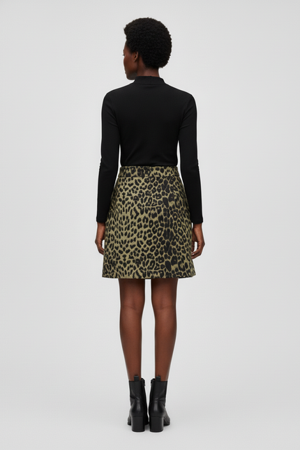 Jupe Léopard Kaki Suède Chic