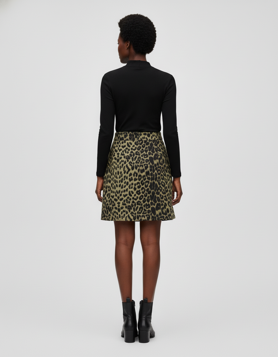 Jupe Léopard Kaki Suède Chic